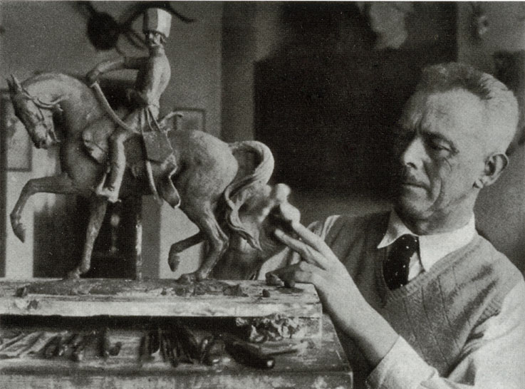 Теодор Кернер работает над моделью «Ziethen-Husar 1765», модель №115, [«Мюнхенская Мозаика», март 1938, стр. 88 - Фото: H. Hoffmann]
